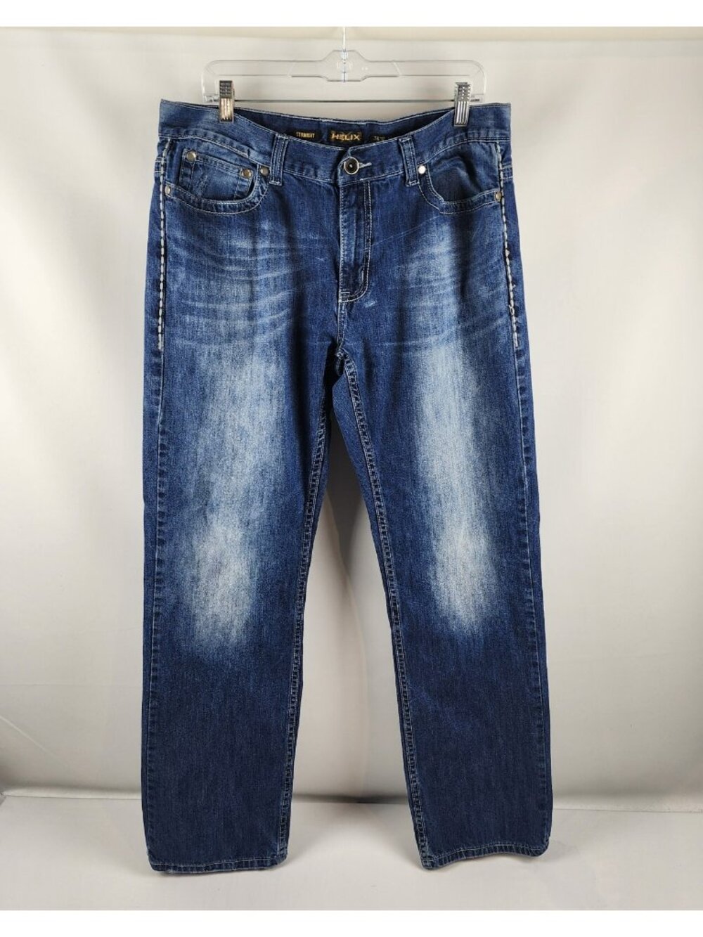 Helix Jeans Mens 36x32 Blue Instinct is a Virtue Straight Leg Flap Back Pocket